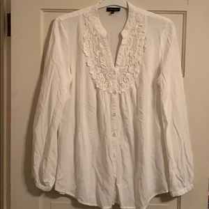 Express White Lace-Trim Button Front Women's Blouse